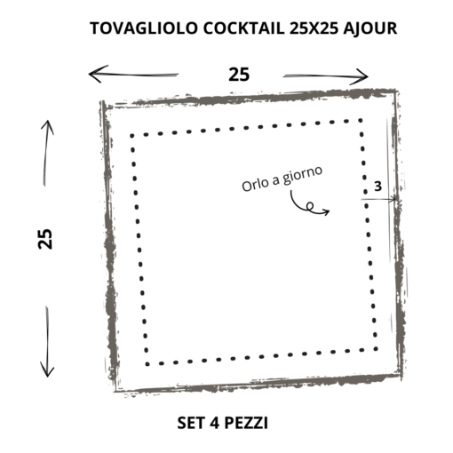 Cuore di Lino - Set di 4 Tovaglioli da Cocktail in Lino Bianco Panna – Orlo Ajour – Eleganza Naturale, 25x25 cm, Made in Italy - immagine 2